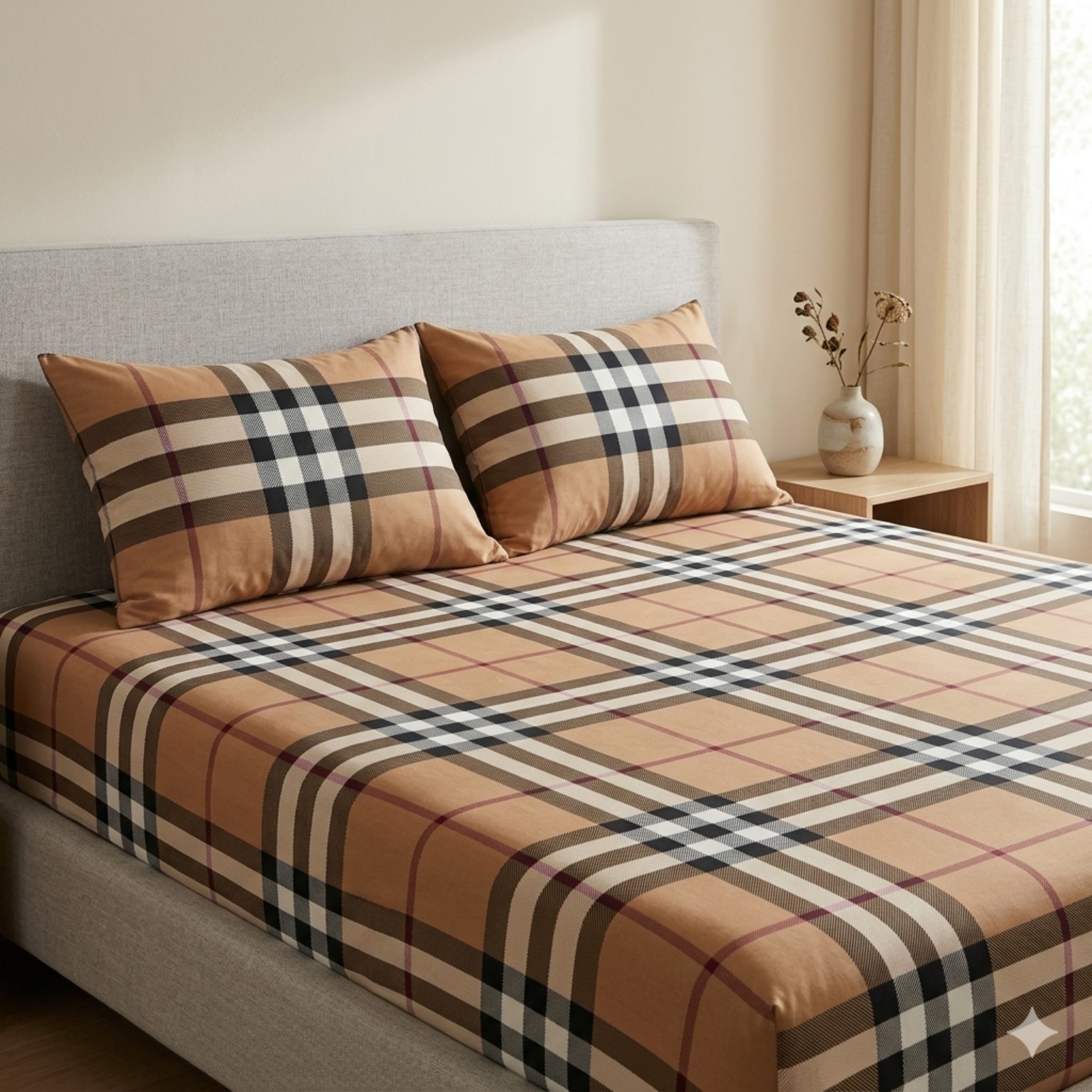 LS-BCT-26 British Camel Tartan bedsheet and pillowcase design in Sri Lanka by Priyanthi Multi Stores