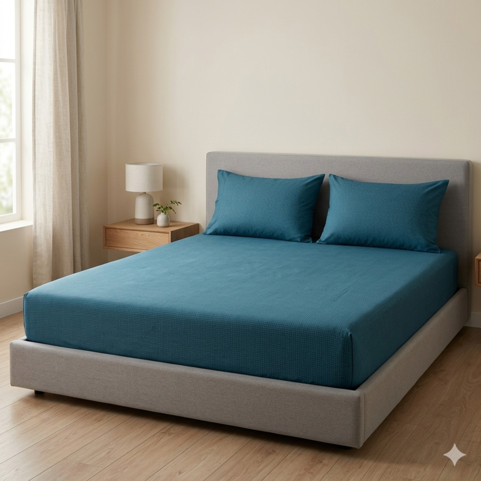 LM-TWH-25 Teal Weave Harmony bedsheet and pillowcase design in Sri Lanka by Priyanthi Multi Stores