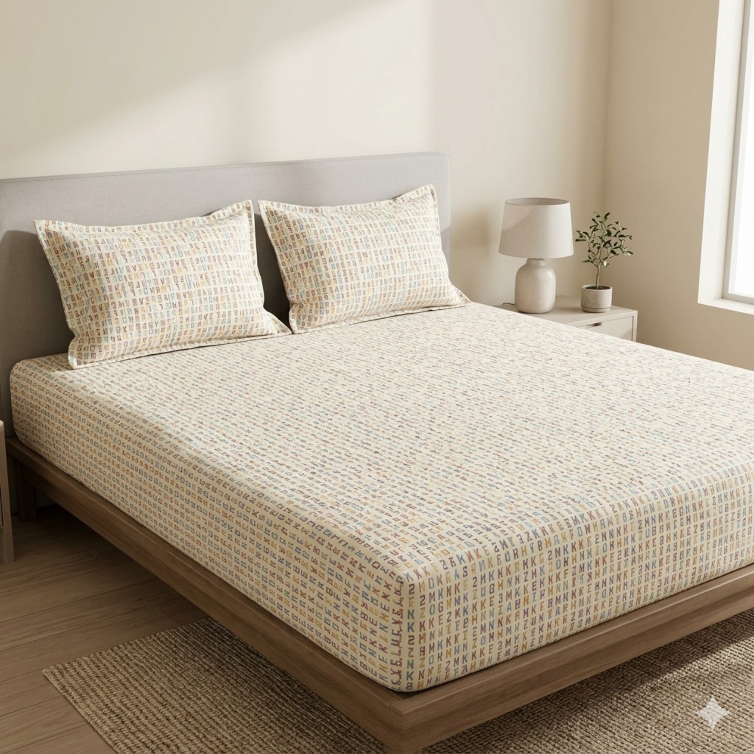 SS-MTL-23 Minimal Text Linen bedsheet and pillowcase design in Sri Lanka by Priyanthi Multi Stores