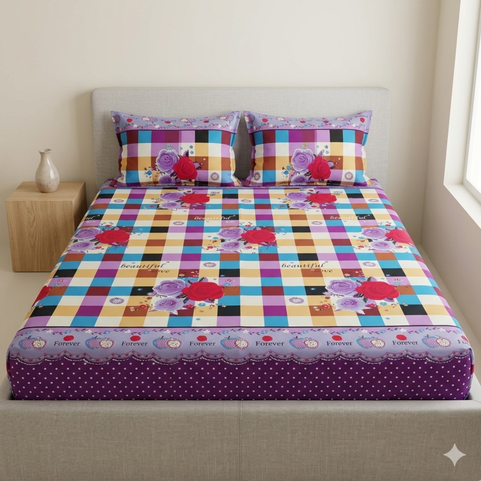 KT-CRP-22 Candy Rose Patchwork bedsheet and pillowcase design in Sri Lanka by Priyanthi Multi Stores