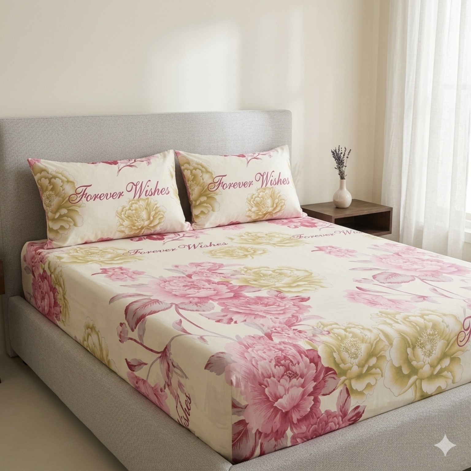RB-FWS-21 Forever Wishes bedsheet and pillowcase design in Sri Lanka by Priyanthi Multi Stores