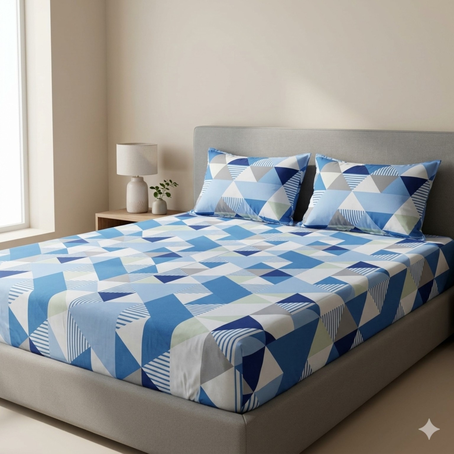 SS-ABM-07 Arctic Blue Mosaic bedsheet and pillowcase design in Sri Lanka by Priyanthi Multi Stores