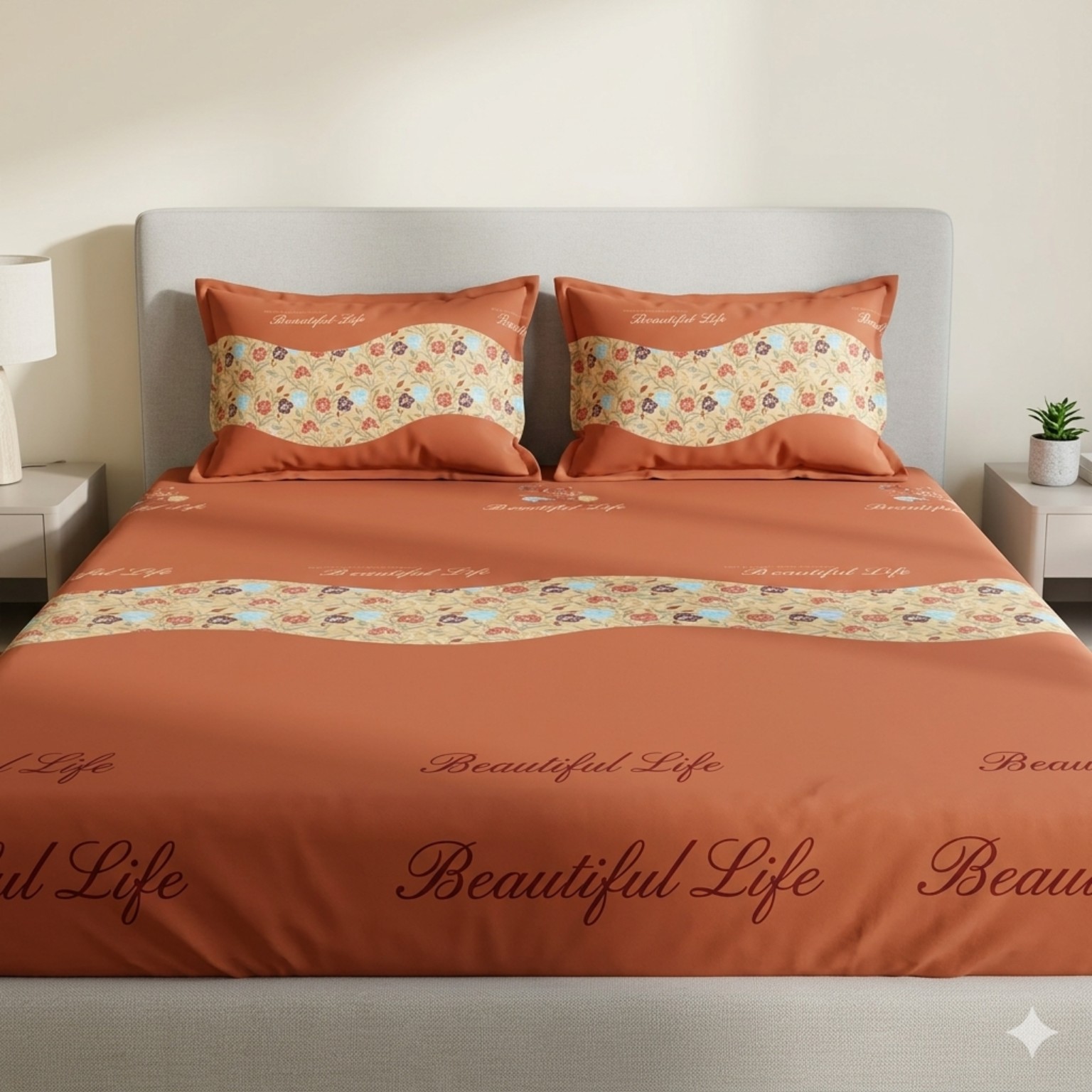 EC-BLF-09 Beautiful Life bedsheet and pillowcase design in Sri Lanka by Priyanthi Multi Stores