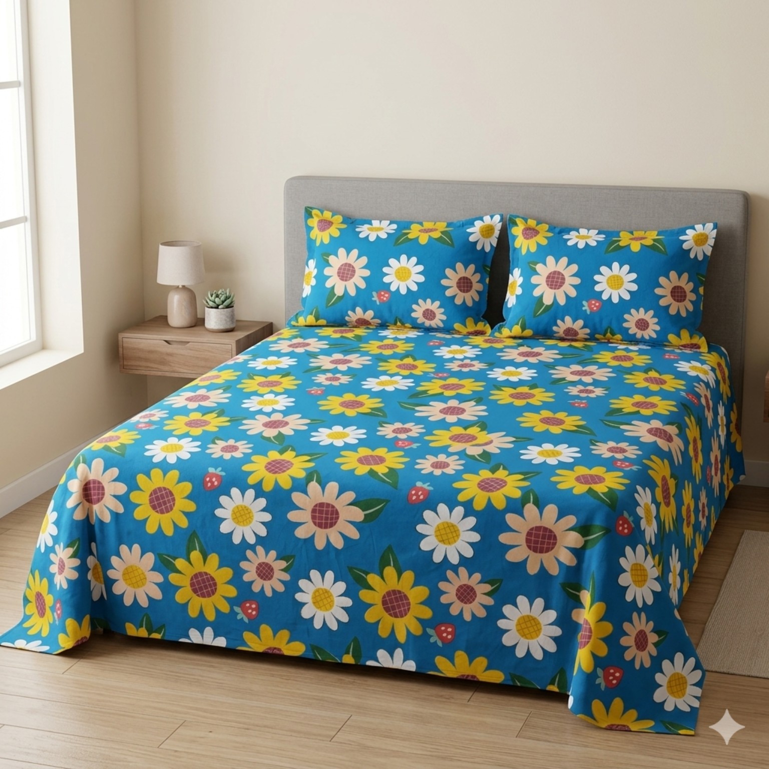KT-SDG-10 Sunny Daisy Garden bedsheet and pillowcase design in Sri Lanka by Priyanthi Multi Stores
