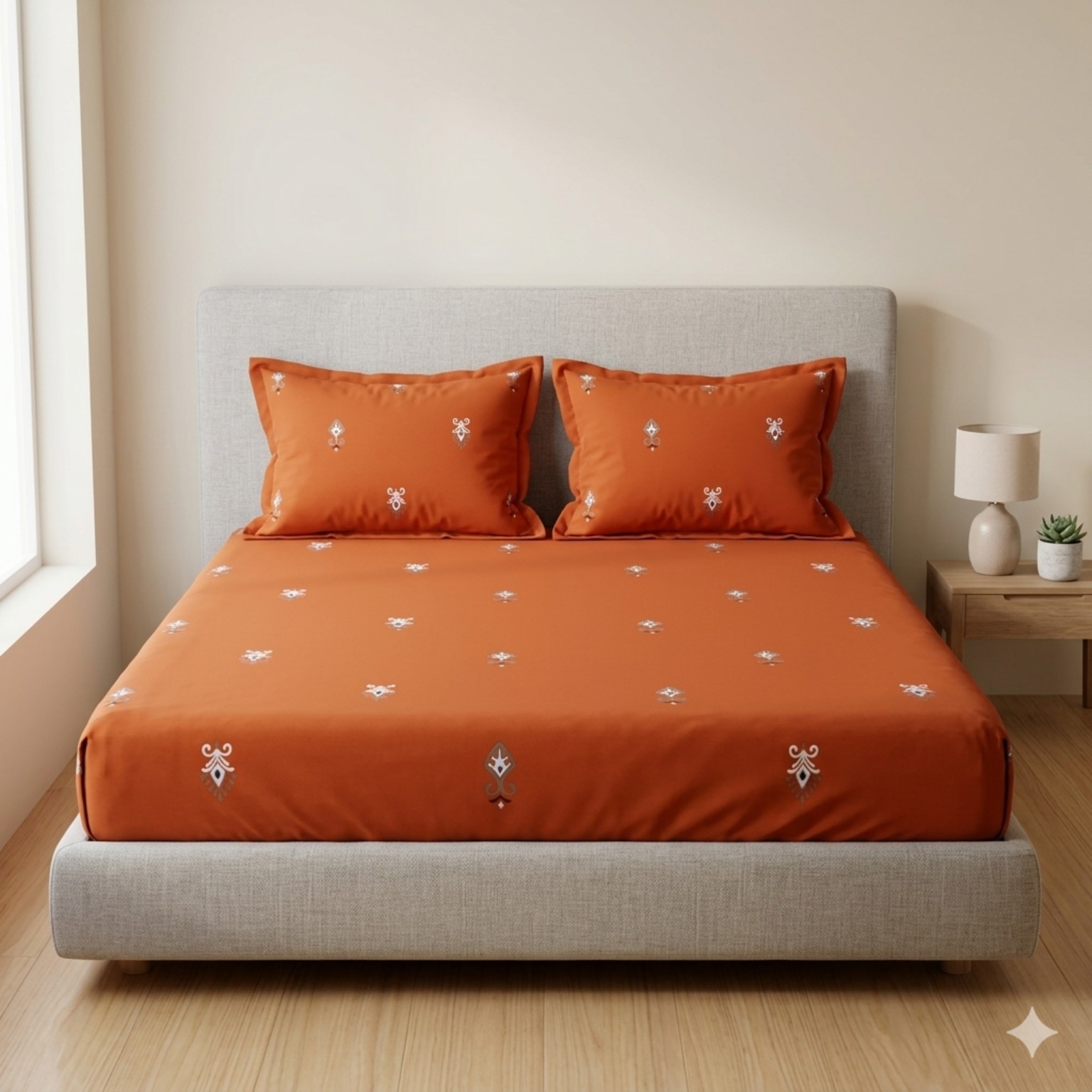 EC-TMR-14 Terracotta Motif Rust bedsheet and pillowcase design in Sri Lanka by Priyanthi Multi Stores