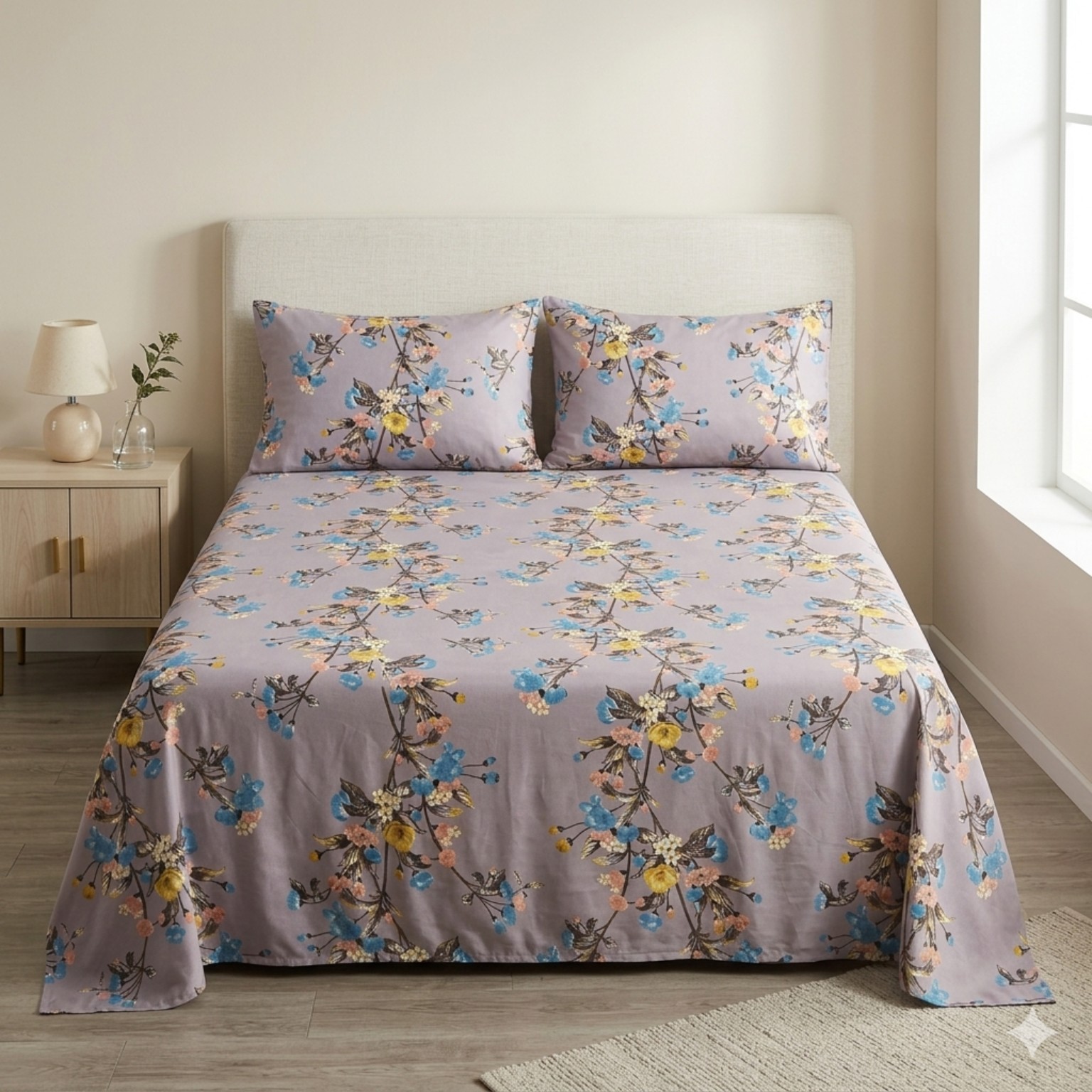 SS-LWB-16 Lavender Wild Bloom bedsheet and pillowcase design in Sri Lanka by Priyanthi Multi Stores