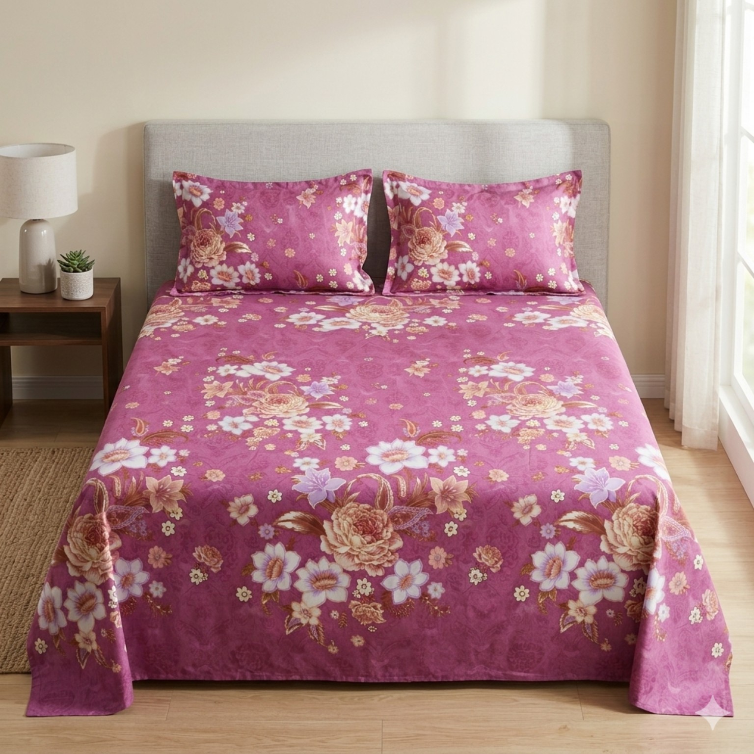 LM-CRB-15 Coral Blush bedsheet and pillowcase design in Sri Lanka by Priyanthi Multi Stores