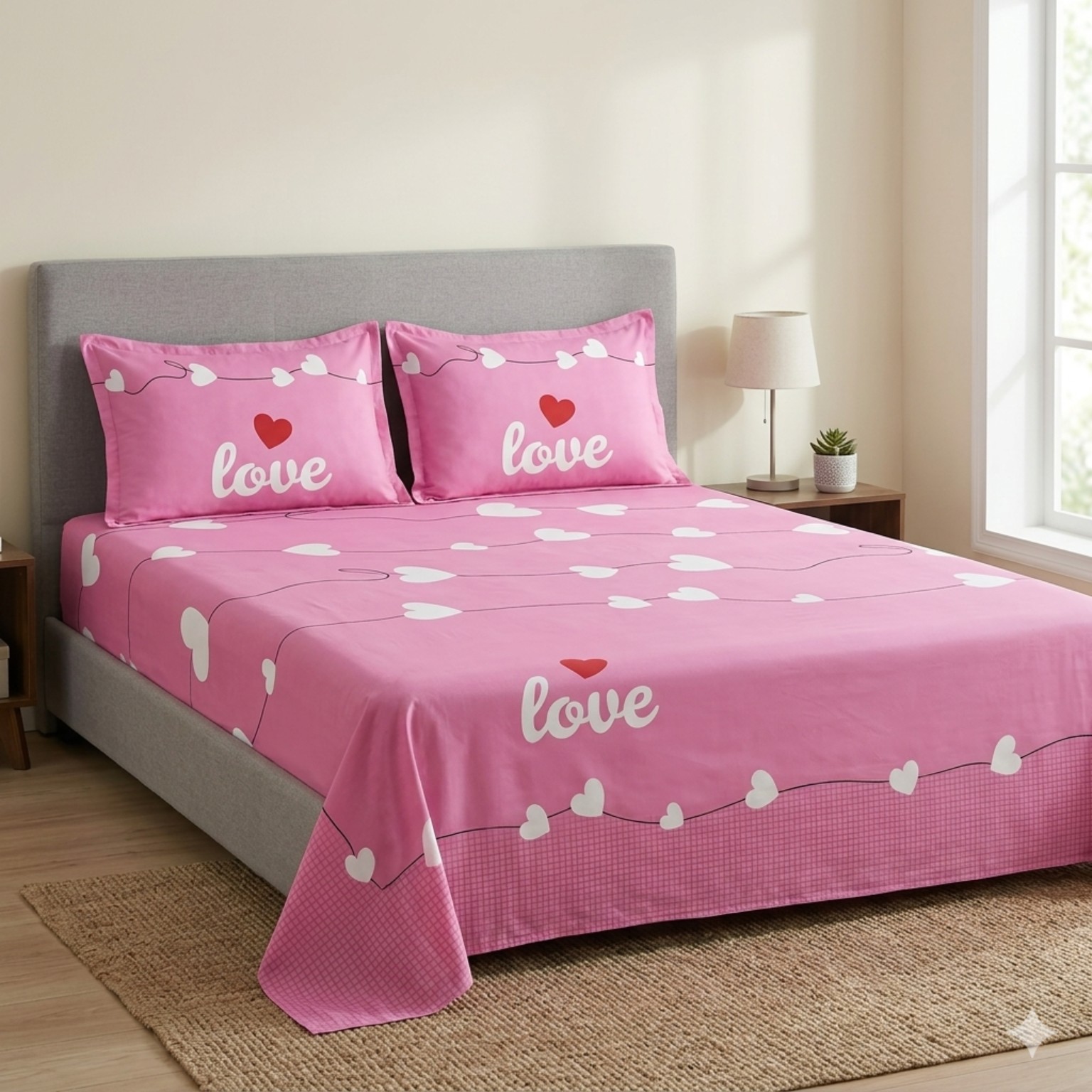 KT-SLH-05 Sweetheart Loop bedsheet and pillowcase design in Sri Lanka by Priyanthi Multi Stores