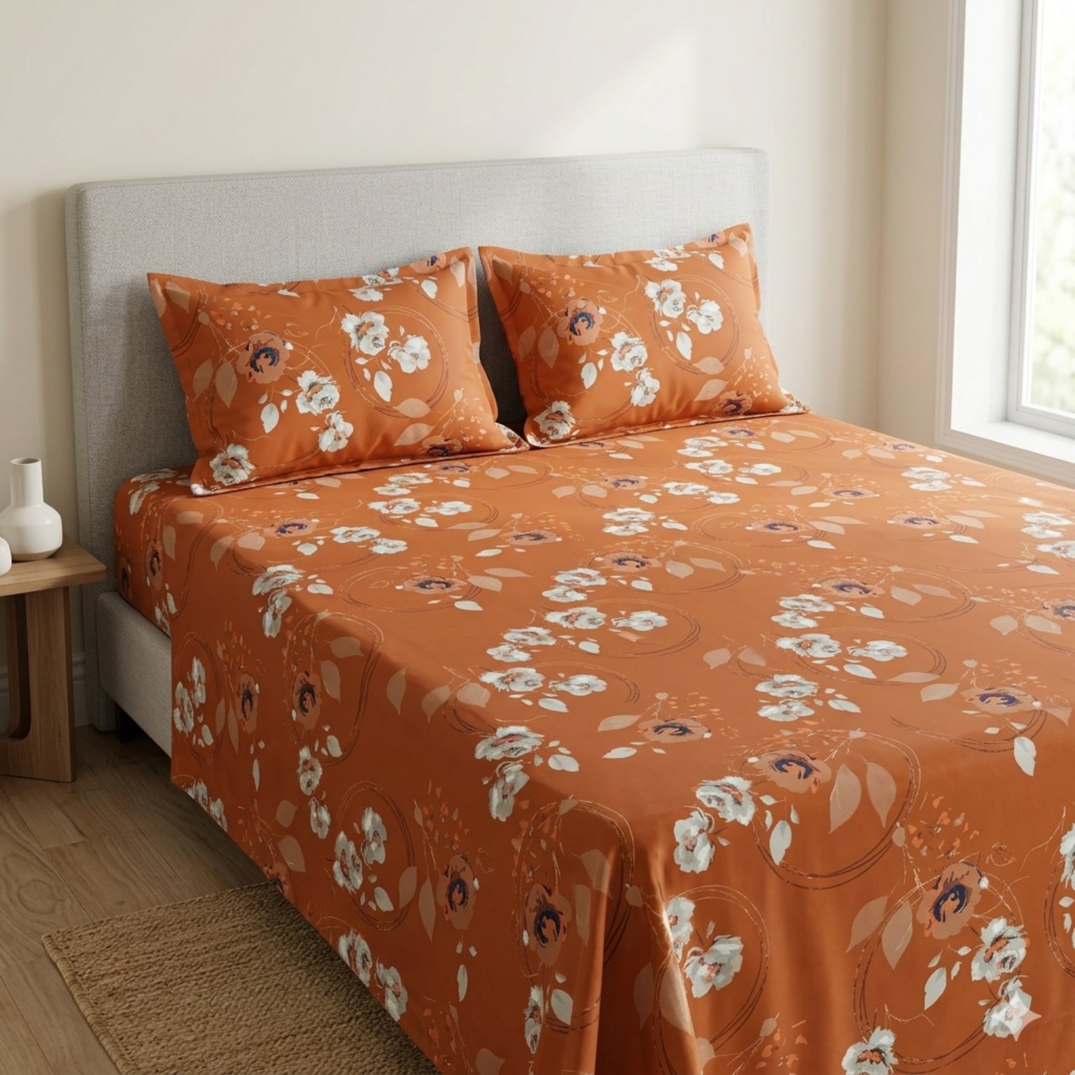 EC-CBL-04 Cinnamon Bloom bedsheet and pillowcase design in Sri Lanka by Priyanthi Multi Stores