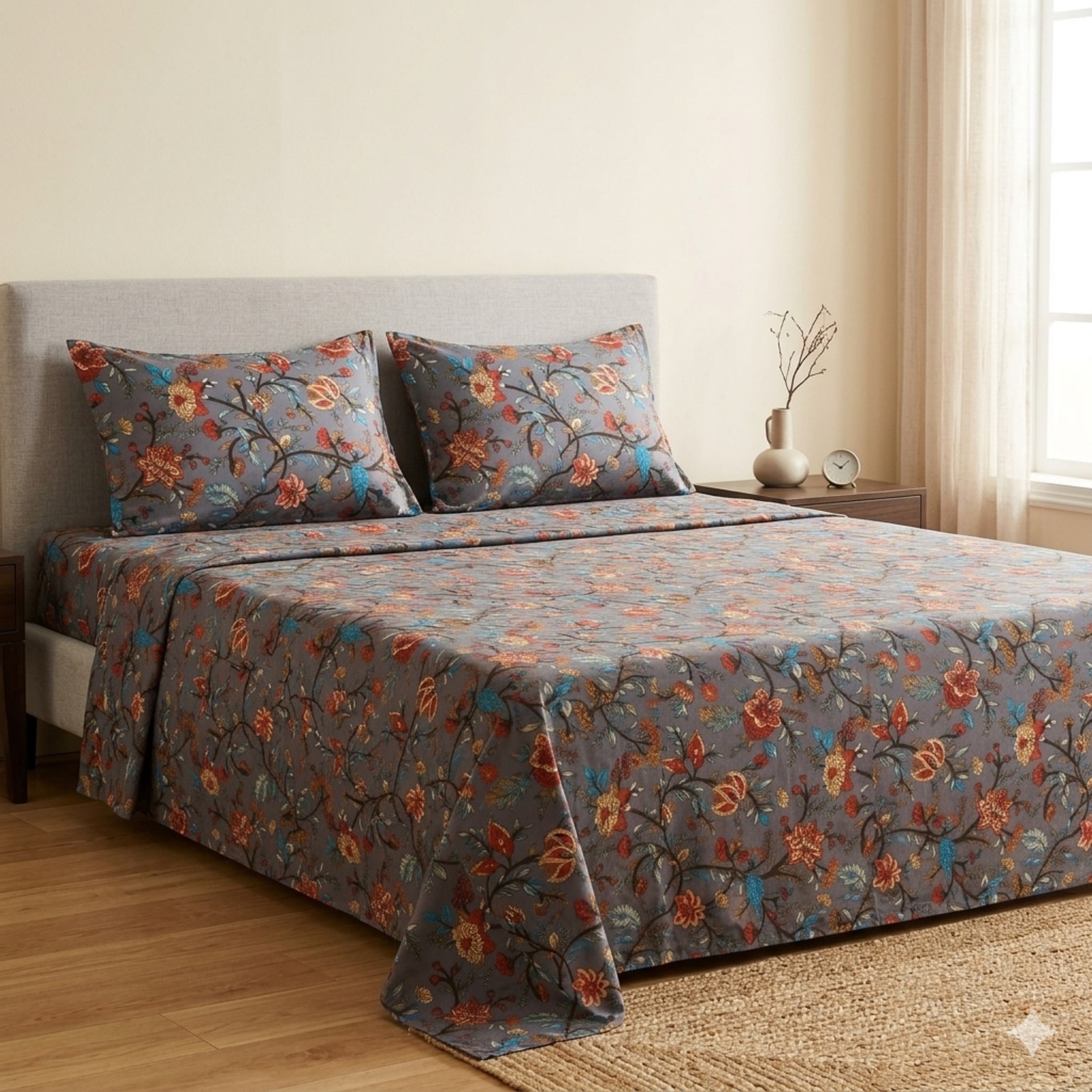 Slate Blossom floral bedsheet and pillowcase design in Sri Lanka by Priyanthi Multi Stores